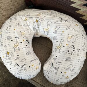 Boppy Nursing Pillow Cover White with Yellow and Gray Animal Print